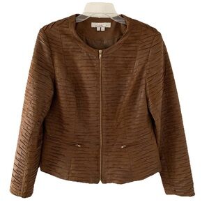 Kelly & Diane Full Zip Faux Suede Brown Blazer Jacket Sz 10